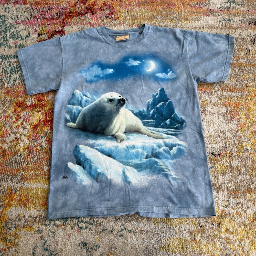 Vintage The Mountain Seal Pups T Shirt Men's M Blue Tie Dye Animal Graphic 1999